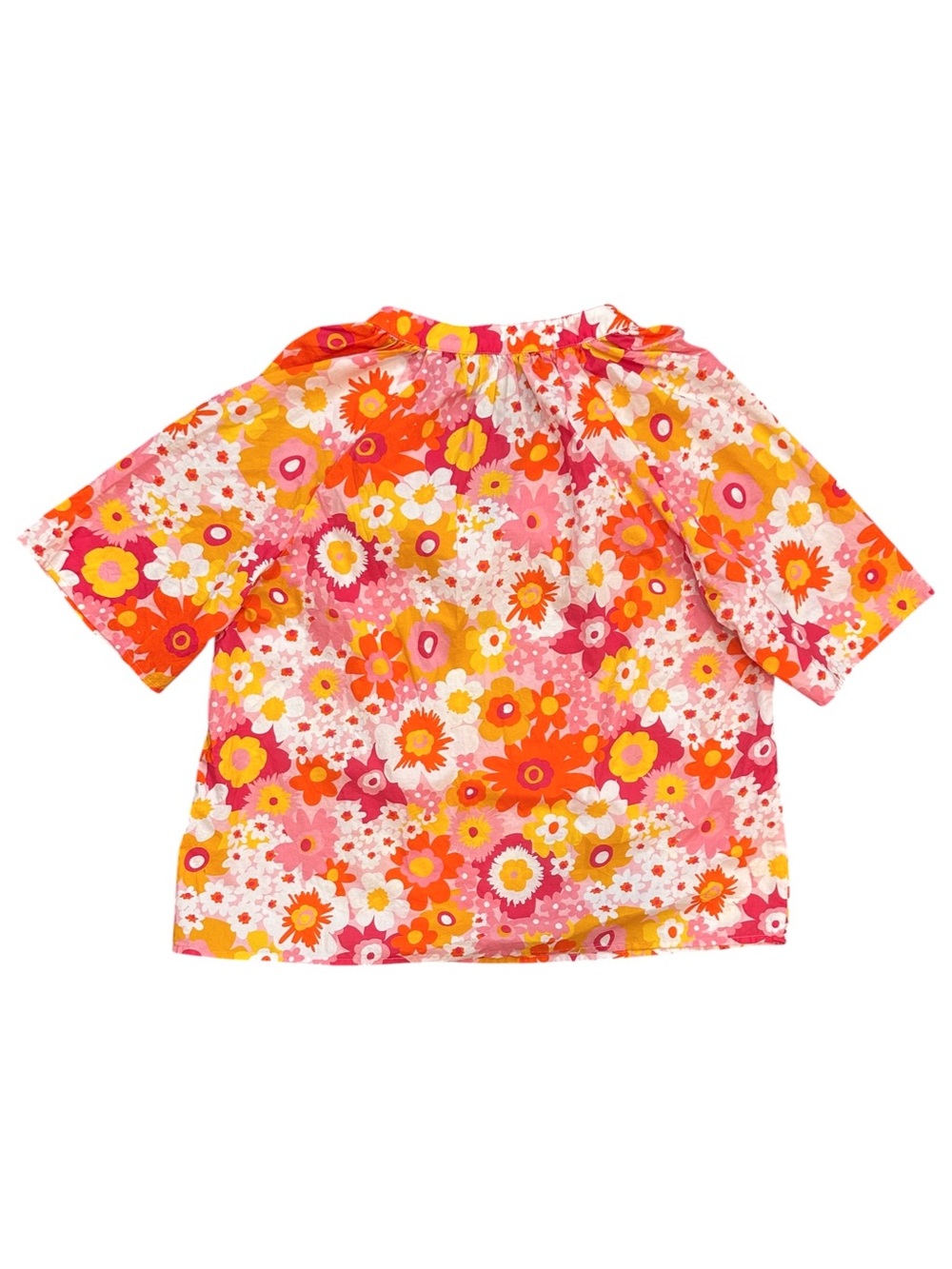 Lesley Evers Willow Short Sleeve Tunic Top Pink/Yellow/Orange Garden Floral Med - Picture 2 of 6